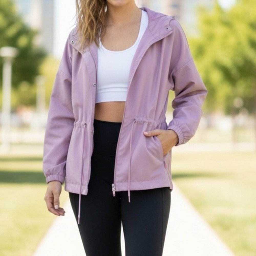 Champion C9 Mauve Pink Hooded Windbreaker Jacket XL R1701 Full Zip Mesh Lining